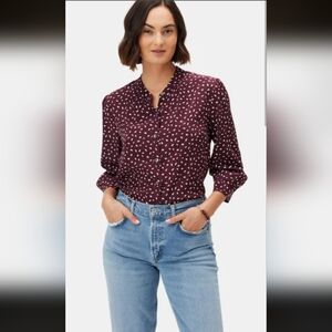 Amour Vert Charlotte Washable Silk Blouse - Doucet Dot Vineyard, XS